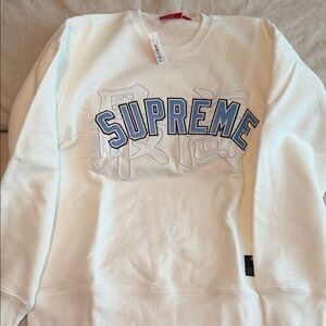 Supreme White and Blue Crewneck Sweater